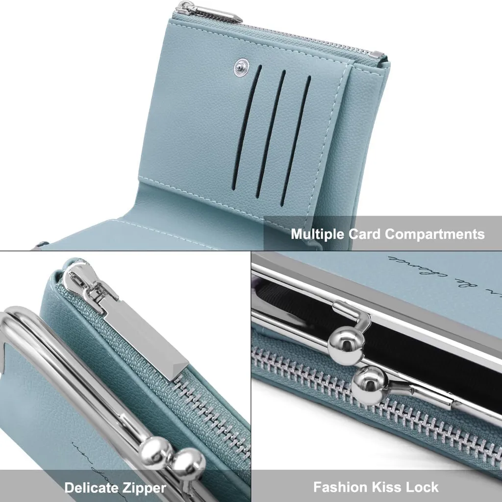 Mini Portafoglio Donna Compatto con Zip - Porta Carte in Eco Cuoio - 4