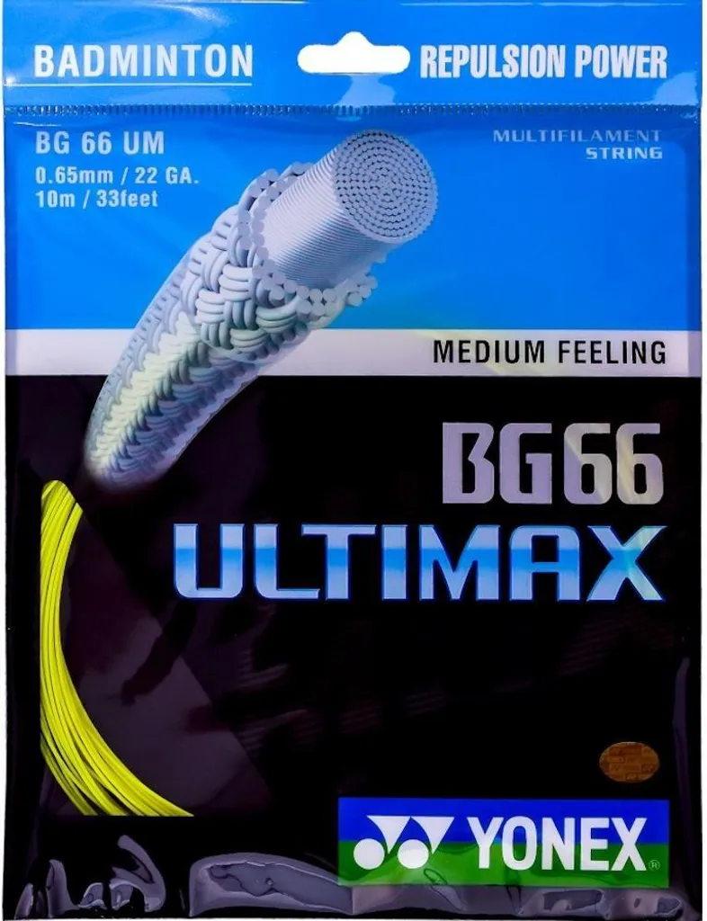 Yonex BG 66 Ultimax Jaune 10m : Répulsion Maximale et Jauge 0,65mm