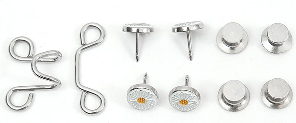 Knopfnadeln, nagelfrei, abnehmbar, verstellbar, Jean-Taille, Metallstil, Artefakt, Silber