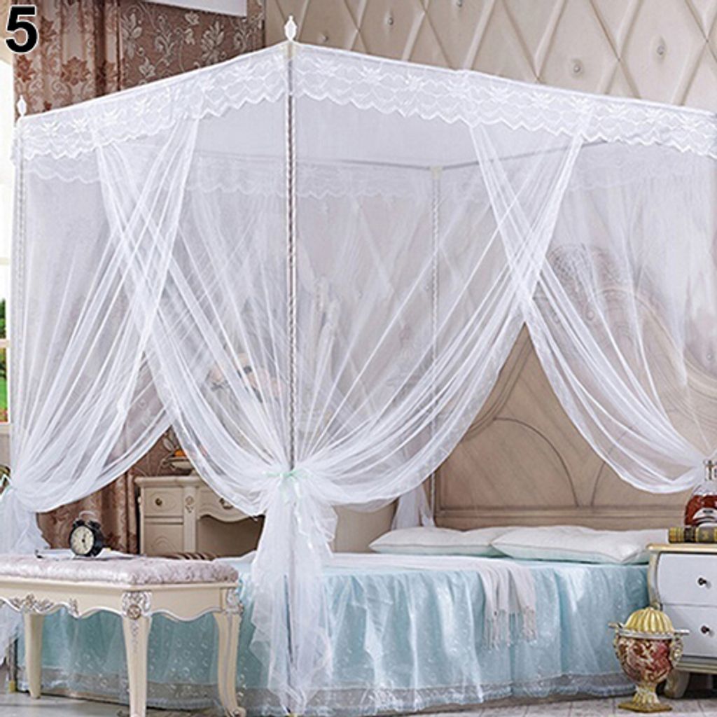 Romantische Prinzessin Spitze Baldachin Moskiton NET kein Rahmen für Twin Full Queen King-Weiß voll