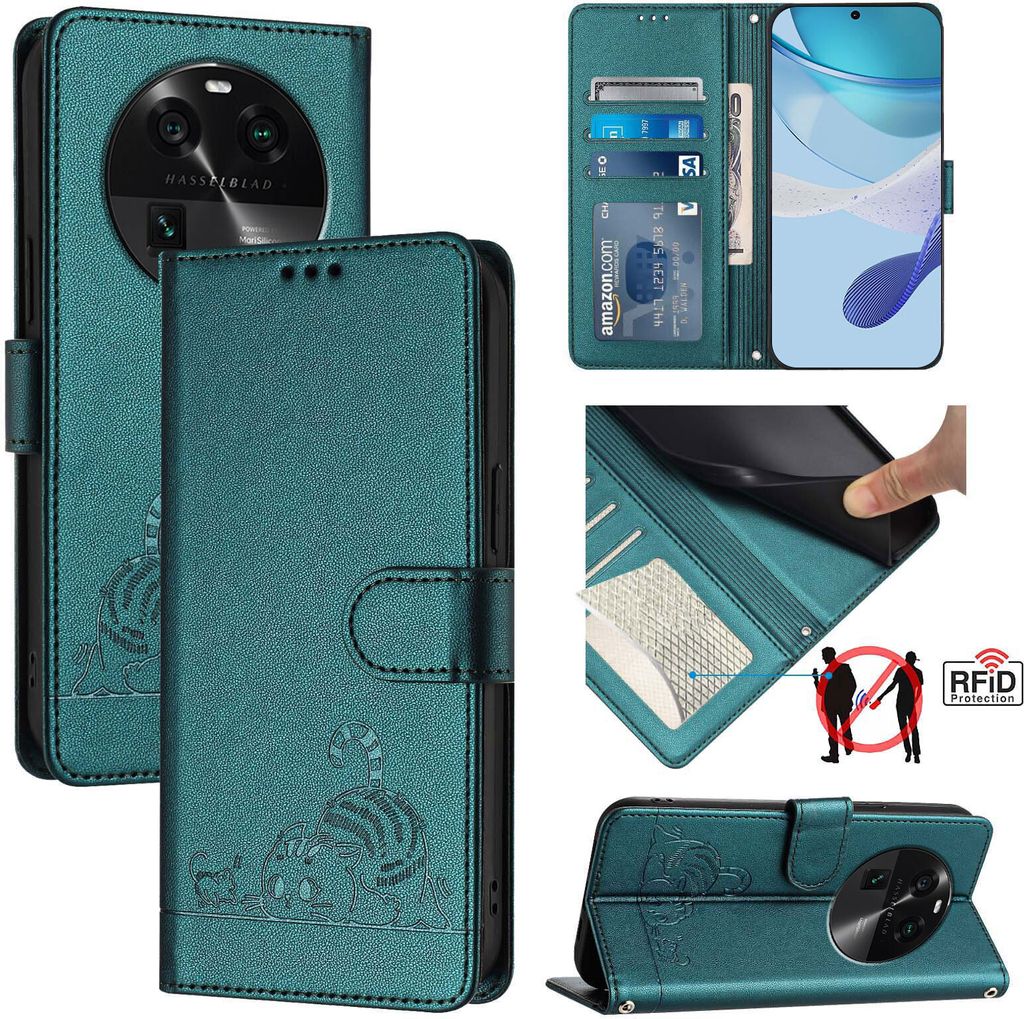 Leder Hülle für Oppo Find X6 Süße Katze Flip Case Produktbild 