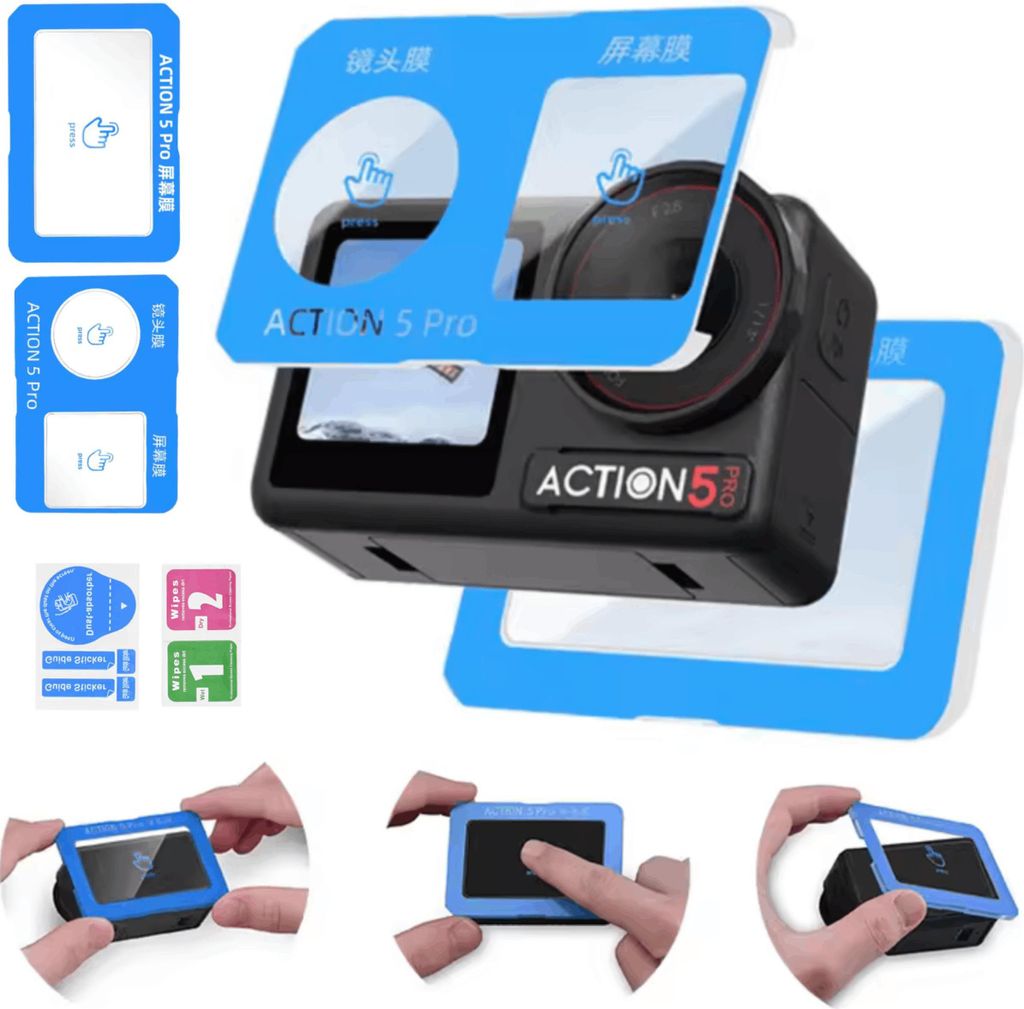 9H gehärtetes Glas mit Applikator für Linse und Bildschirm für DJI ACTION 5 PRO - 3 Stk.