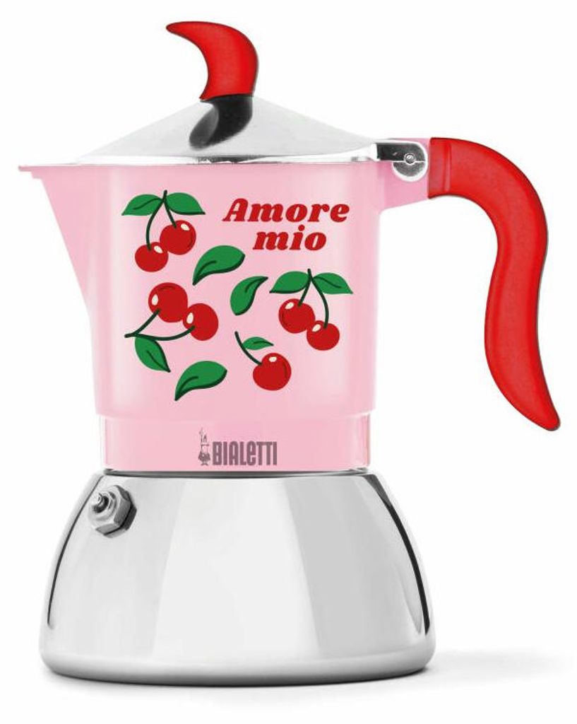 Bialetti Mercato Della Frutta Espressokocher Fiammeta 2 Tassen, Kaffeebereiter, Induktionsgeeignet, Cherries, 6663