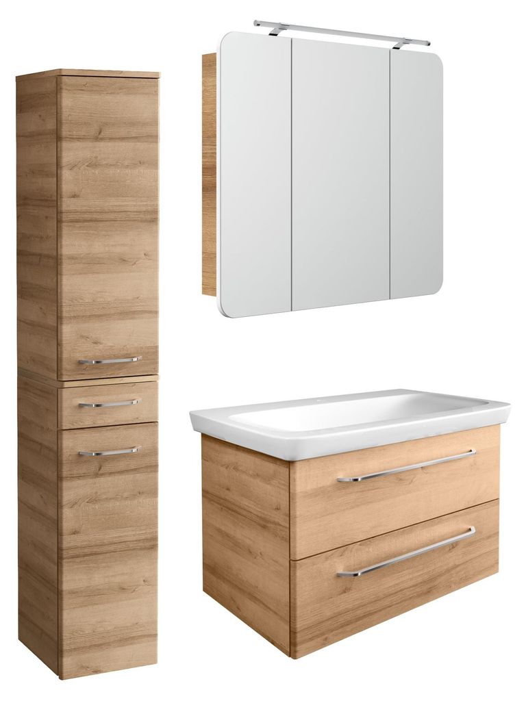 Fackelmann Milano Badmöbel-Set 4-teilig Waschbecken, Unterschrank, Spiegelschrank, Hochschrank Modernes Design und hohe Funktionalität für dei...