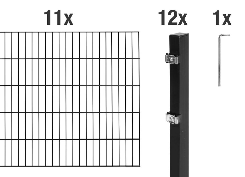 Alberts 628031 Doppelstabmattenzaun als 24 tlg. Zaun-Komplettset, matt schwarz, Höhe 100 cm, Länge 22 m