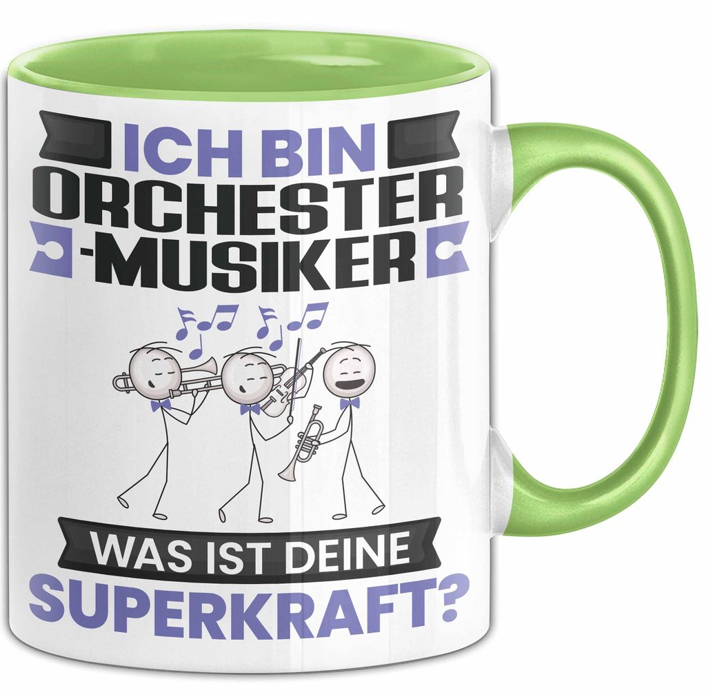 Orchestermusiker Tasse Geschenk für Orchestermusiker Geburtstag Lustiger Spruch Kaffee-Becher Was Ist Deine Superkraft (Grün)