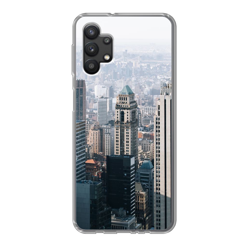 MuchoWow Handyhülle Schutzhülle Hülle für Samsung Galaxy A32 5G New York - Skyline - Nebel Silikon Softcase Handy Hülle - Softcase