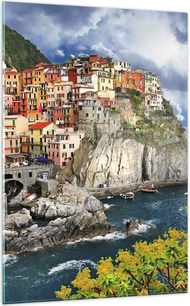 Bilder auf glas - Einteilig - Italien küste felsen landschaft - 70x100cm - Glasbilder - Wandbilder - Bilder - Wanddekoration aus Glas - Glas Bilde...