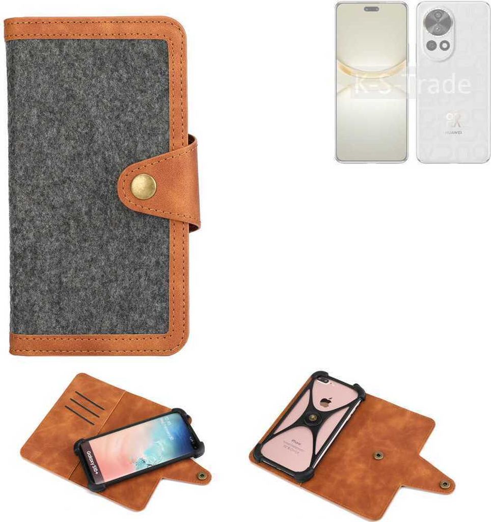 K-S-Trade Schutzhülle Handyhülle kompatibel mit Huawei nova 12 Ultra Filz Hülle Kunst-Leder dunkelgrau braun (1x)