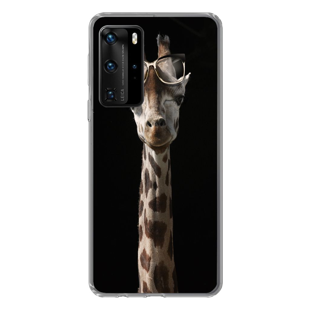 MuchoWow Handyhülle Schutzhülle Hülle für Huawei P40 Pro Giraffe - Schutzbrille - Schwarz Silikon Softcase Handy Hülle - Schutz