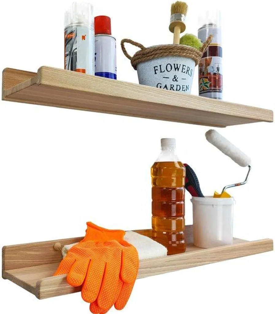 Étagère murale bois salon cuisine ou bain 60cm lot de 2 gain de place