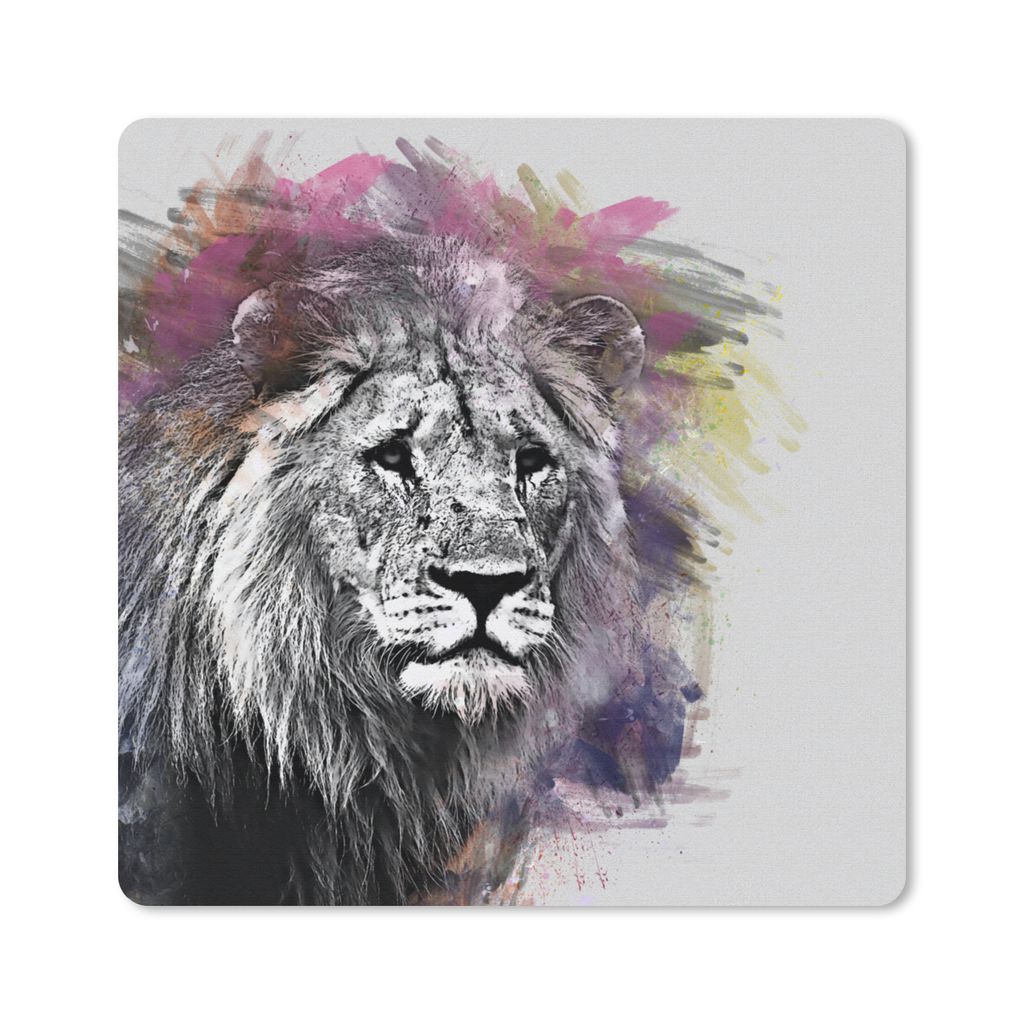 MuchoWow Mauspad Mousepad Löwe - Farben - Schwarz - Weiß 20x20 cm - Mousepads - Maus Mat - Pad - Mausunterlage - Desk Mat - Bureauartikeln