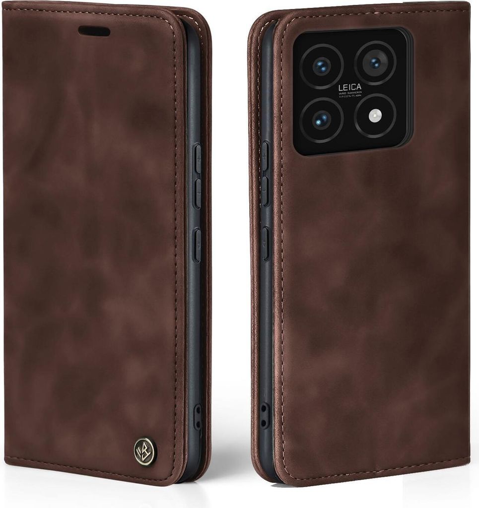 Handy Hülle für Xiaomi 14 Pro Klapphülle Bookcase Flip Cover Handy Tasche Etui Farbe: Dunkelbraun