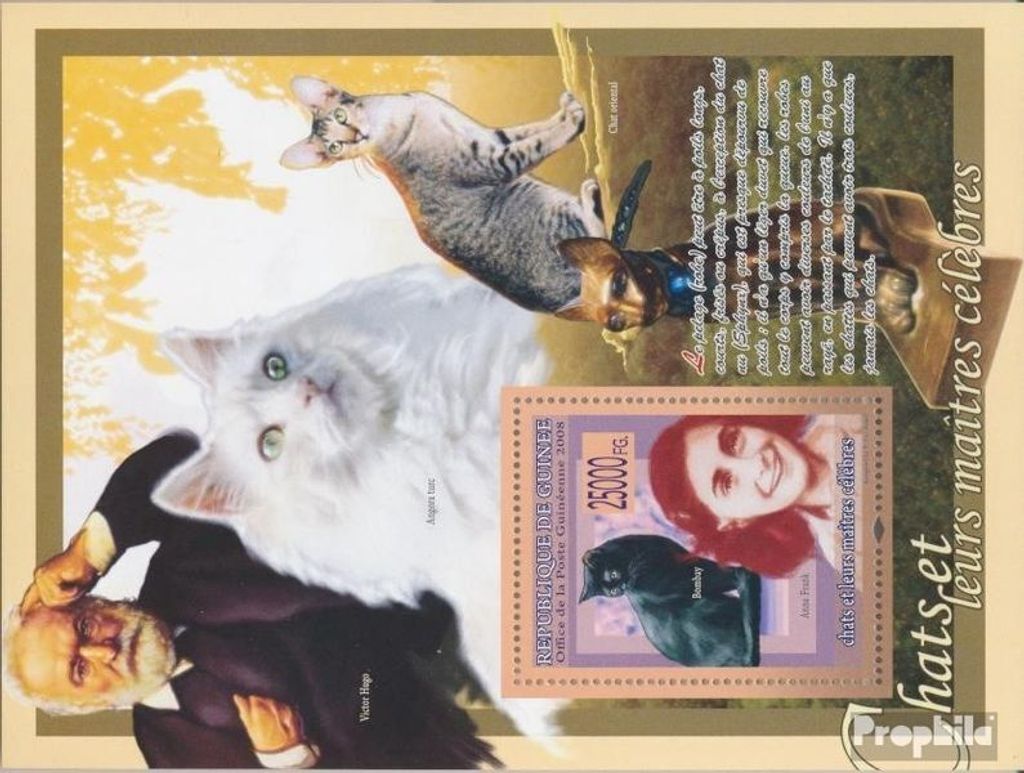 Briefmarken Guinea 2008 Mi Block 1537 (kompl. Ausgabe) postfrisch Bombay & Anne Frank (Victor Hugo/Katzen)