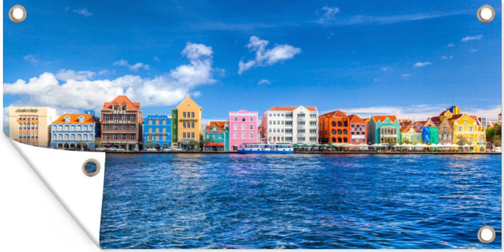 MuchoWow 160x80 cm Outdoor-Poster Gartendeko Sichtschutz Garten Poster für den Garten Skyline von Willemstad in Curacao