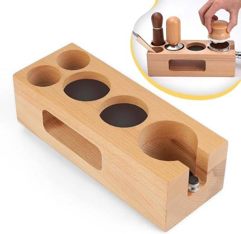 Station de tasseur café bois naturel 54mm - Support bar réglable en hauteur