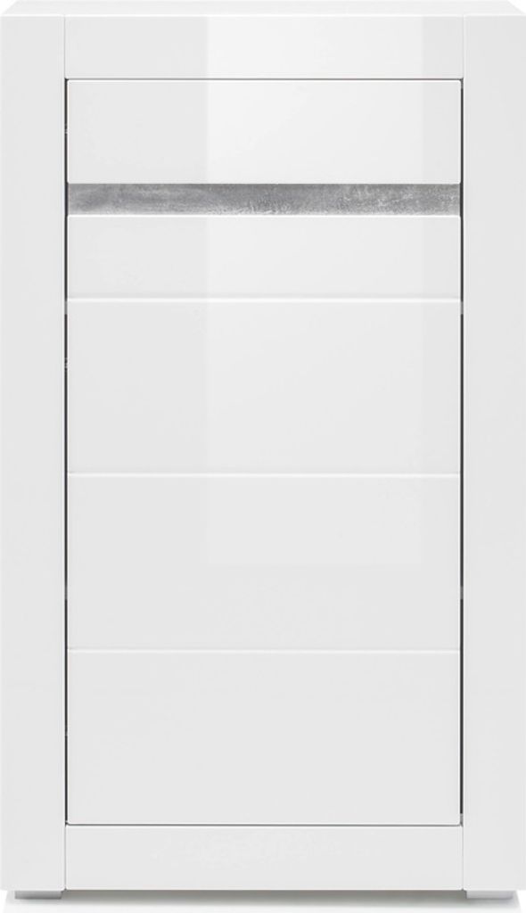 Moderne Kommode COGO-61 in weiß Hochglanz mit Griffmulden in Betonoptik BxHxT: 66x112x35cm