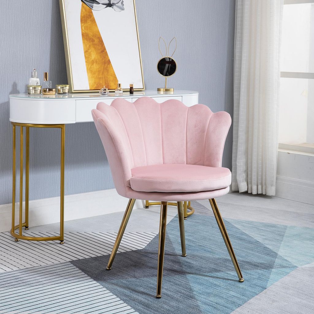 Sessel mit lotusförmigem Design, vergoldete Metallbeine, Schaumstoffpolster, Rosa