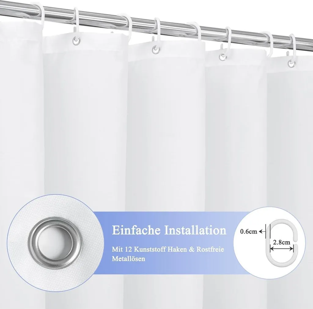 Rideau de douche bleu 180x200cm textile imperméable et lavable en machine - 4