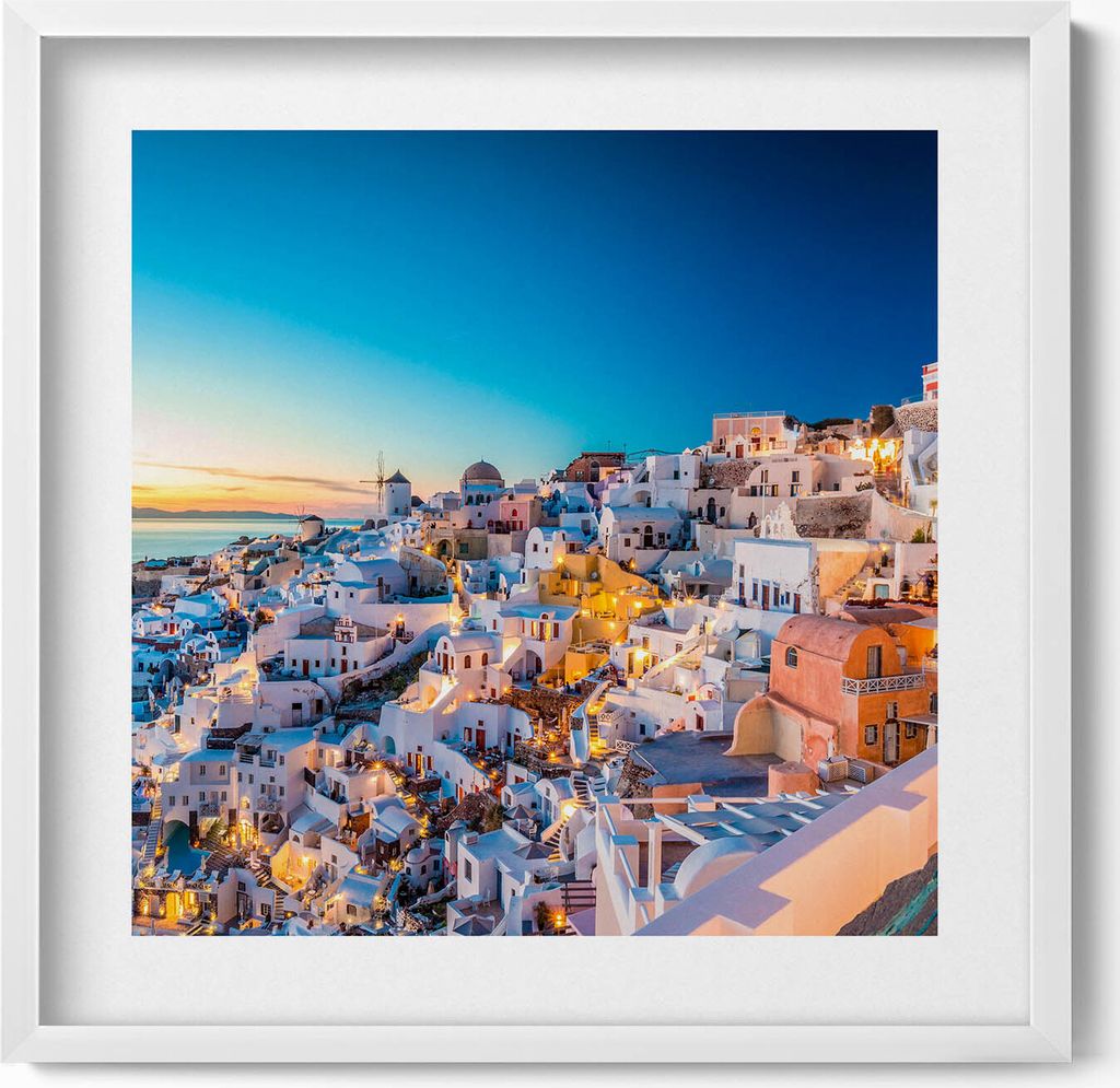 Sonnenuntergang auf Santorin– Wandbild mit Rahmen – Gerahmtes Bild – Wanddekoration – 50x50 cm – Weiß Rahmen