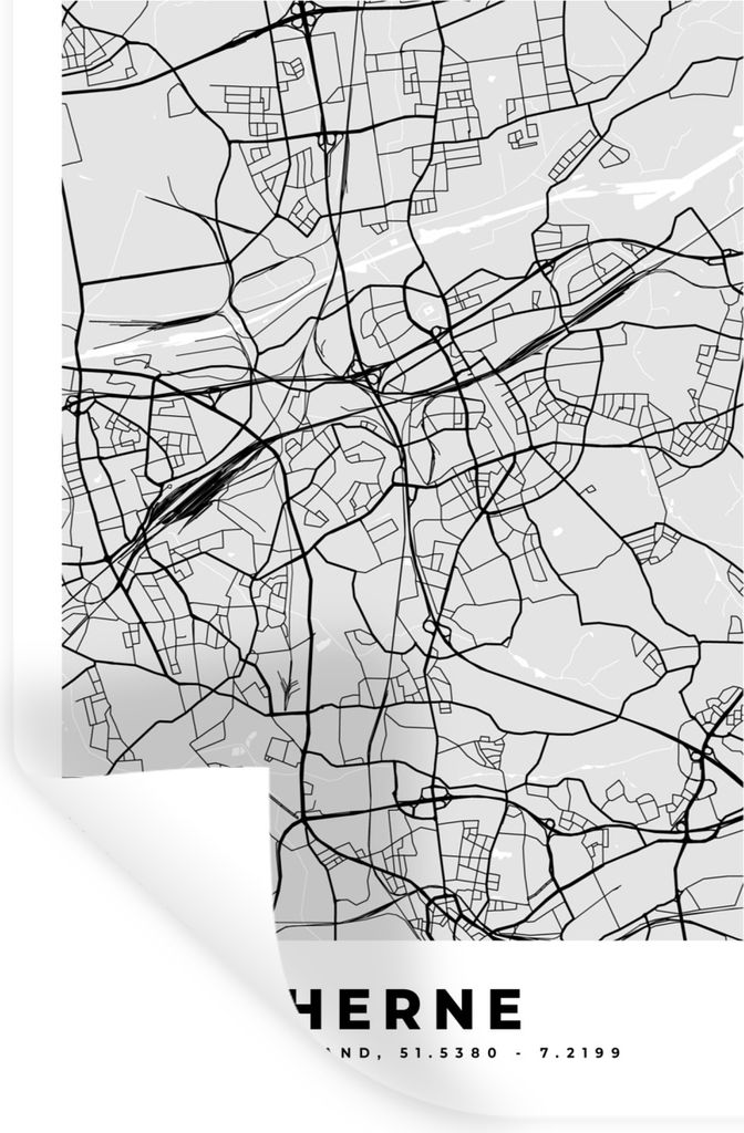 MuchoWow Wandtattoo Wandsticker Wandaufkleber Herne - Karte - Stadtplan - Deutschland - Karte 60x90 cm Selbstklebend und Repositionierbar - Stick...