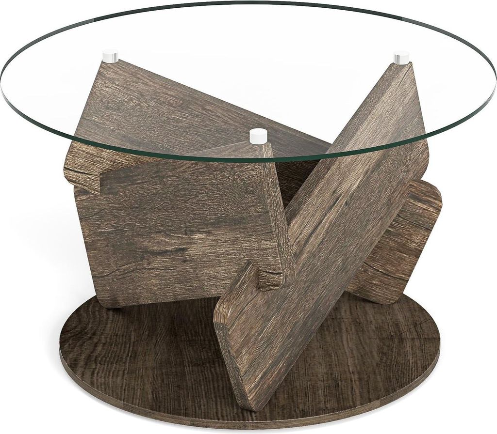 Runder Couchtisch aus Glas, 81 cm, Tischplatte aus gehärtetem Glas