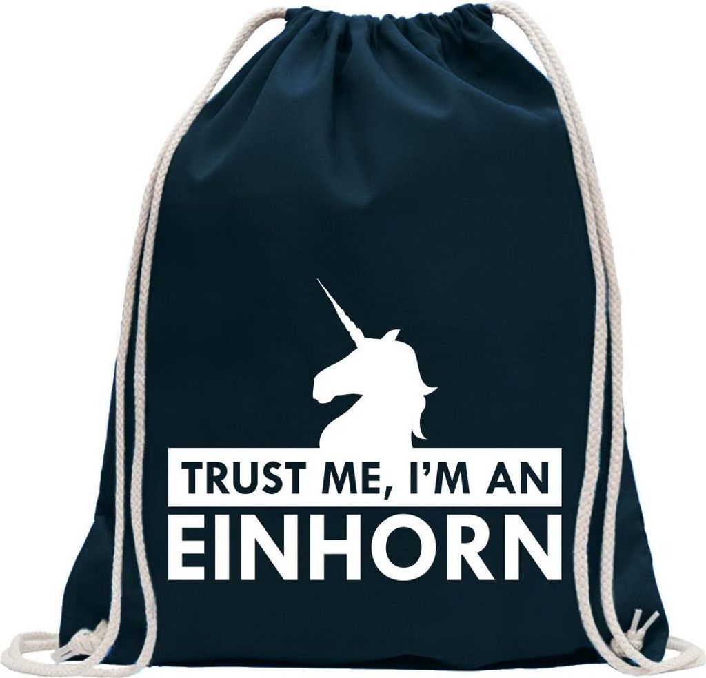 Kiwistar - Turnbeutel - dunkelblau - Trust me, im an Einhorn - Fun Rucksack Sport Beutel Gymsack Baumwolle mit Ziehgurt