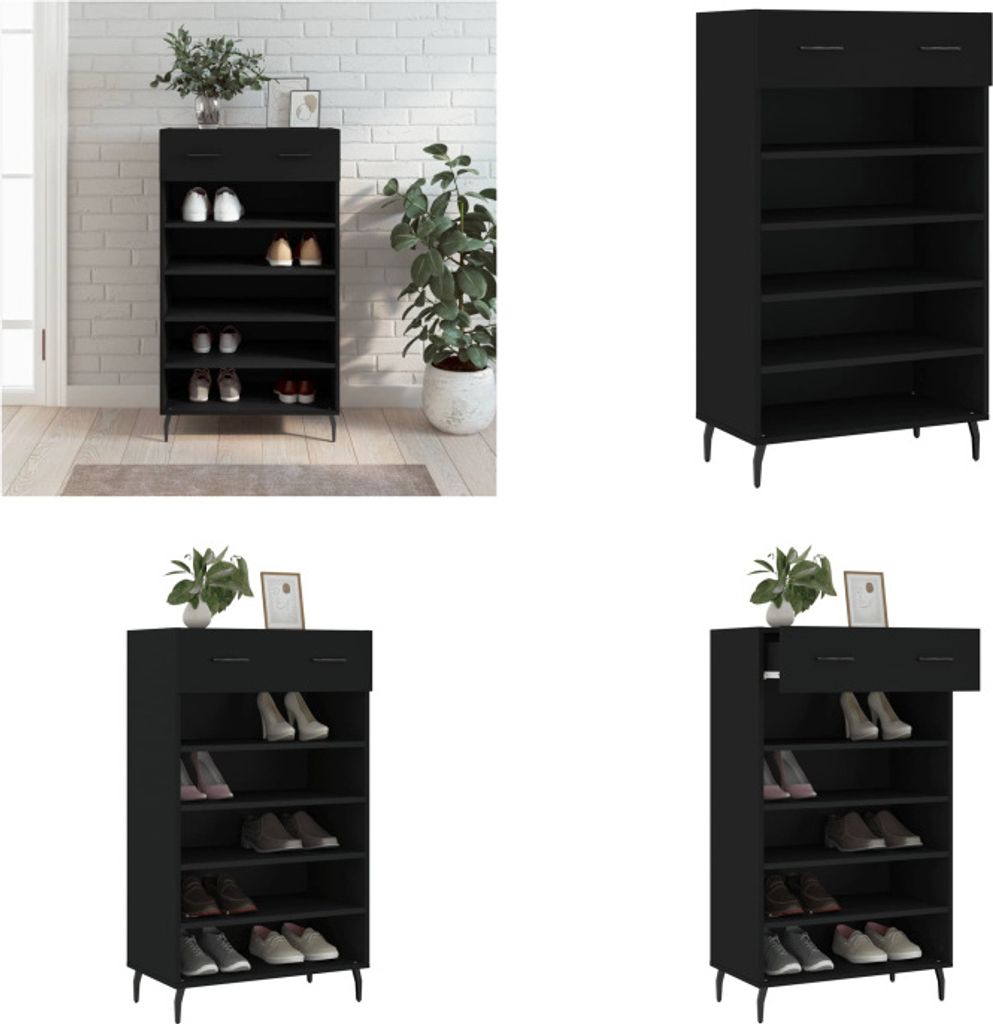 vidaXL Schuhschrank Schwarz 60x35x105 cm Holzwerkstoff - Schuhschrank - Schuhschränke - Schuhaufbewahrung - Schuhorganizer
