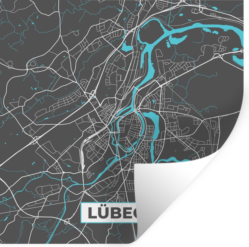 MuchoWow Wandtattoo Wandsticker Wandaufkleber Lübeck - Stadtplan - Blau - Karte - Deutschland 50x50 cm Selbstklebend und Repositionierbar - Selb...