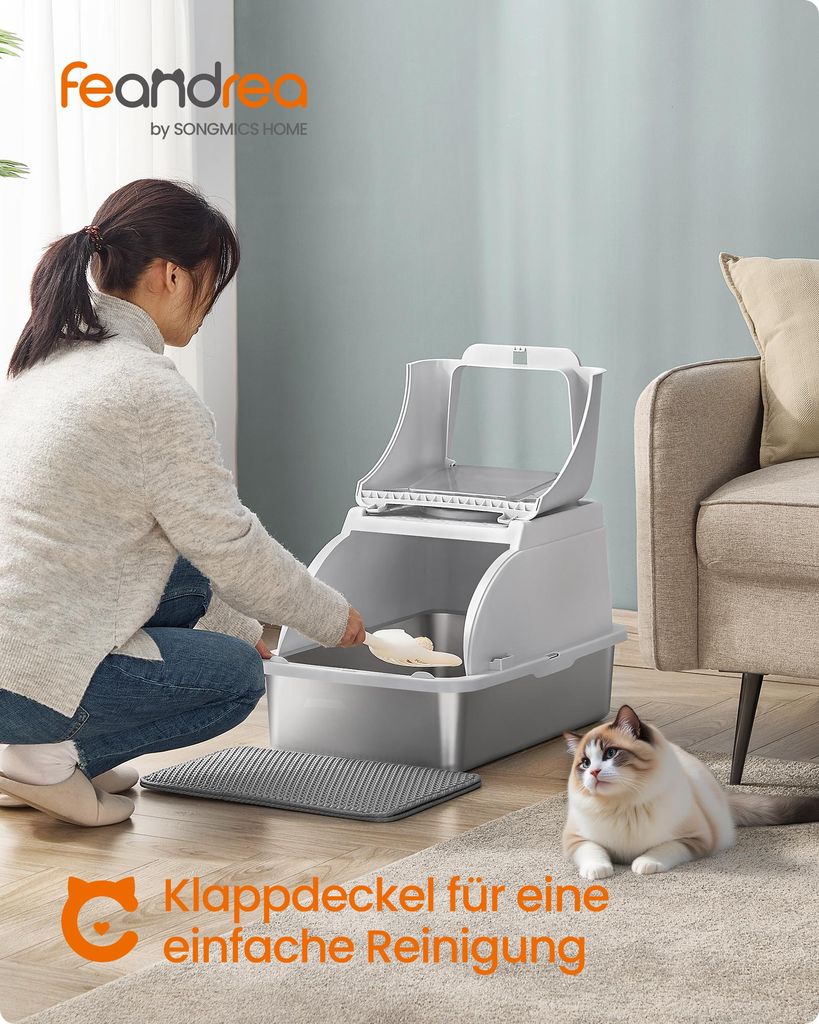 Feandrea, kočičí toaleta z nerezové oceli, velikost XL, s Obrázek produktu 