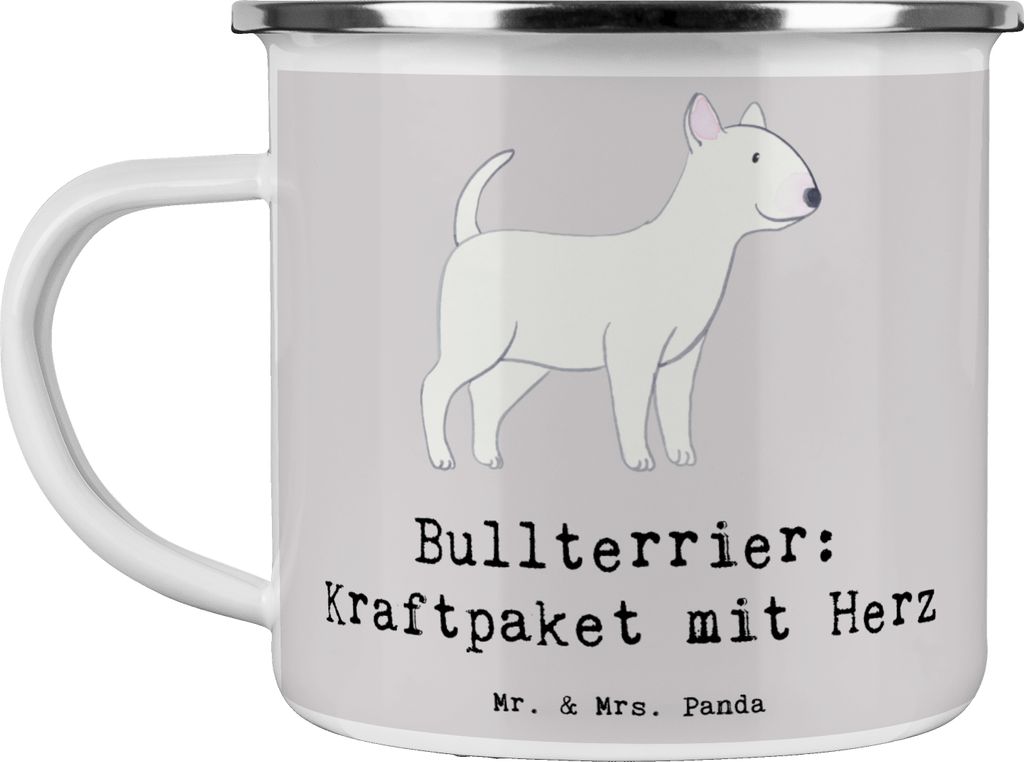 Mr. & Mrs. Panda Teetasse Bullterrier Kraftpaket - Grau Pastell - Geschenk, Hunderasse, energiegeladene Hunde, Familienmitglied, Emaille Tasse, Lei...