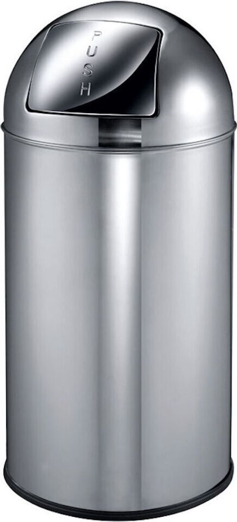 Abfallbehälter mit Pushdeckel & Inneneimer aus Metall | 40 Liter, HxBxT 74x34x34cm | Edelstahl / Silber