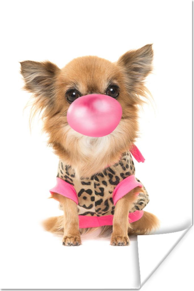 MuchoWow Poster Für Kinder - Hund - Kaugummi - Rosa - Mädchen - Kinder 60x90 cm - Wanddekoration