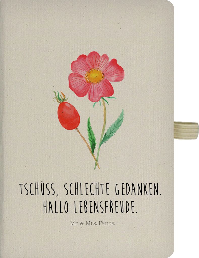 Mr. & Mrs. Panda Tagebuch Blume Hagebutte - Transparent - Geschenk, Skizzenbuch, Lebensfreude, Garten, Schlechte Gedanken, notizbuch, Kladde, Reise...