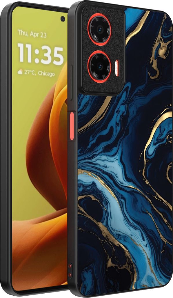Smartphonica Handytasche Passend für Motorola Moto G85 / Motorola Edge 50 Fusion mit Marmordruck - TPU Rückendeckung Fall Gold blau Marmor Design...