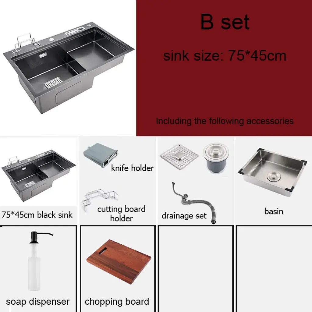Évier de Cuisine 75x45cm pour Préparation Culinaire avec Porte-Outils