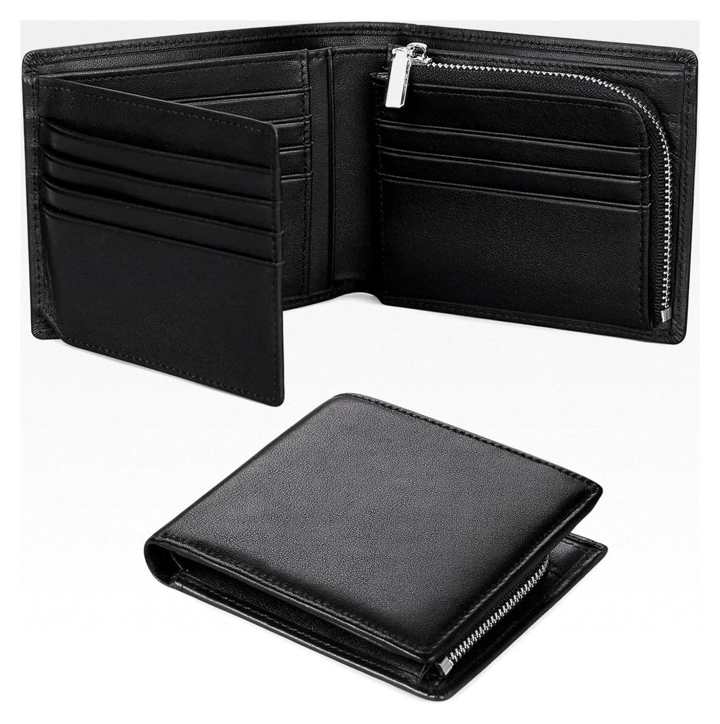 Herren Geldbörse aus echtem Leder mit RFID-Schutz und 15 Fächern, Tri-Fold Portemonnaie für Männer mit Münzfach