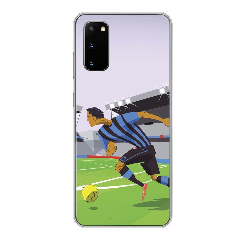 MuchoWow Handyhülle Schutzhülle Hülle für Samsung Galaxy S20 Eine Illustration von Spielern, die in einem Stadion Fußball spielen - Junge - ...