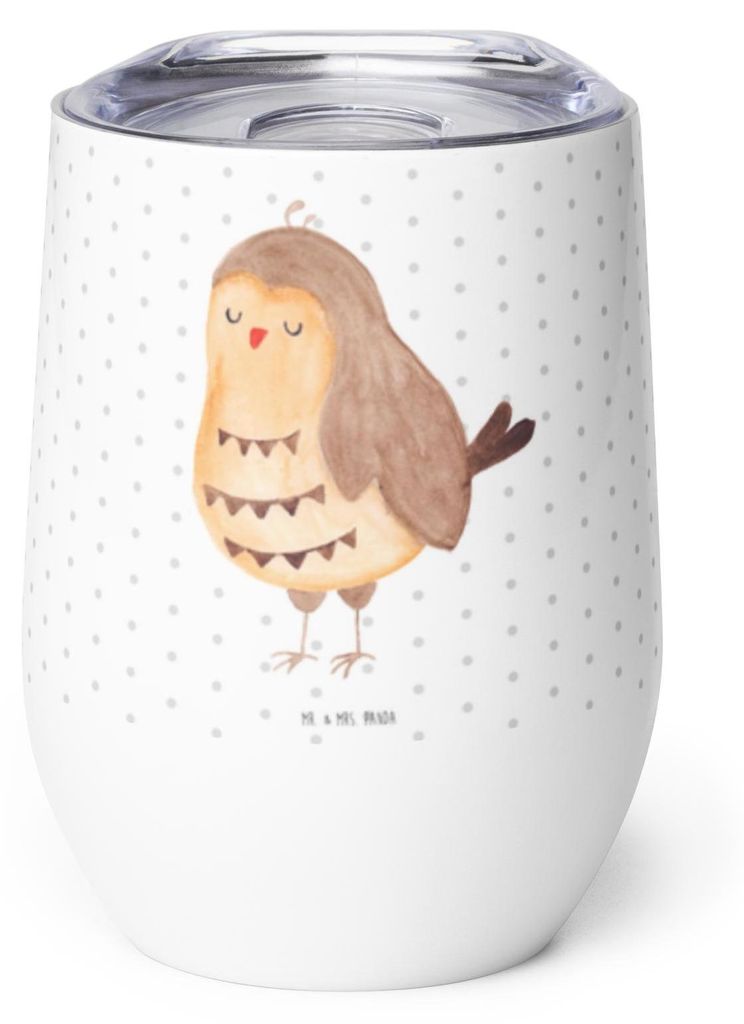 Mr. & Mrs. Panda Thermo Becher Eule Zufrieden - Weiß - Geschenk, glühwein tasse, Edelstahlbecher, Owl, thermosbecher, glücklich, kaffee, Thermob...
