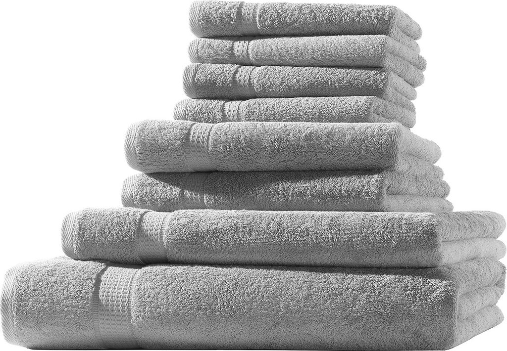 XL-Set 8tlg Frotteetücher Elegance 100% Baumwolle 500 gsm Gästetücher Handtücher Duschtücher Badetücher silber