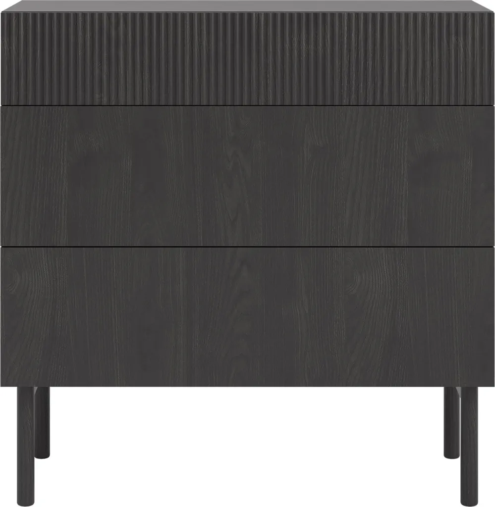 Selsey Nolie - Commode 3 tiroirs en bois frêne noir élégante - 90 cm