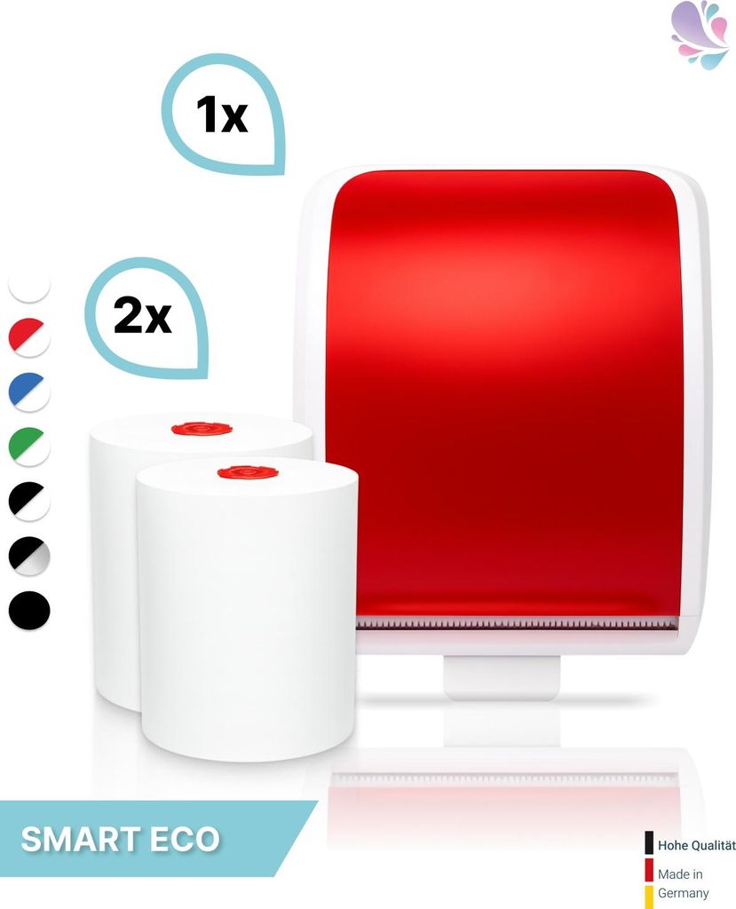 SET: Handtuchrollenspender Autocut, Blanc Cosmos verschied. Farben + 2 Handtuchrollen Smart ECO - PRODUKTSET : Farbe - Rot / Weiß Farbe: Rot / Weiß