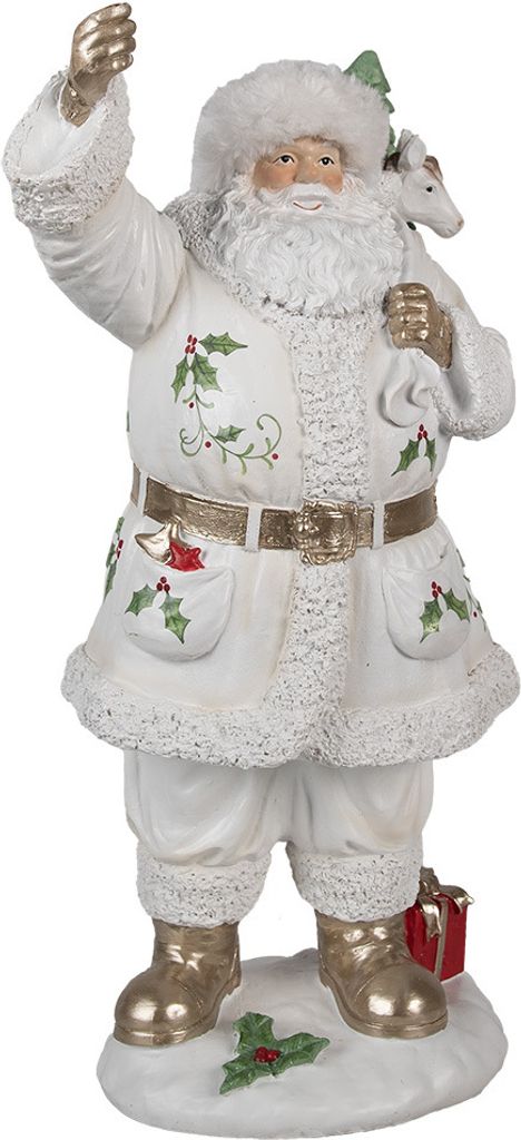 Clayre & Eef Weihnachtsdekorationsfigur Weihnachtsmann 43 cm Weiß Polyresin