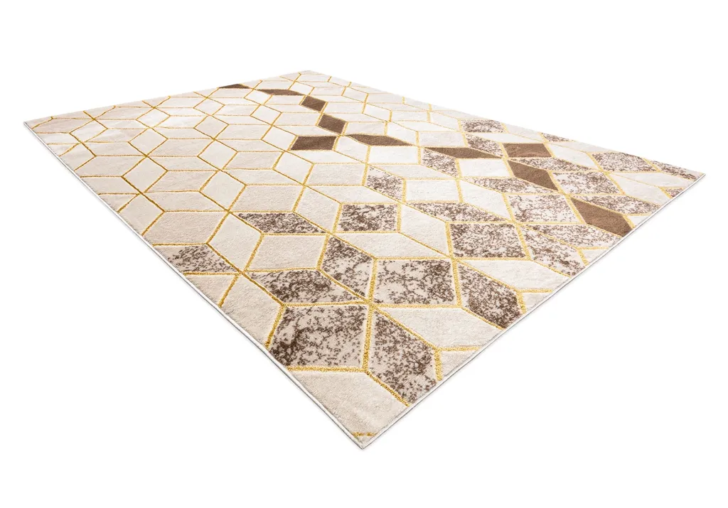 Tapis 3D structurel beige en molleton doux avec motif cube géométrique