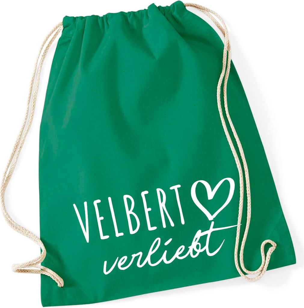 Huuraa Turnbeutel Velbert verliebt 12 Liter Kelly Green Baumwolle Rucksack Geschenkidee