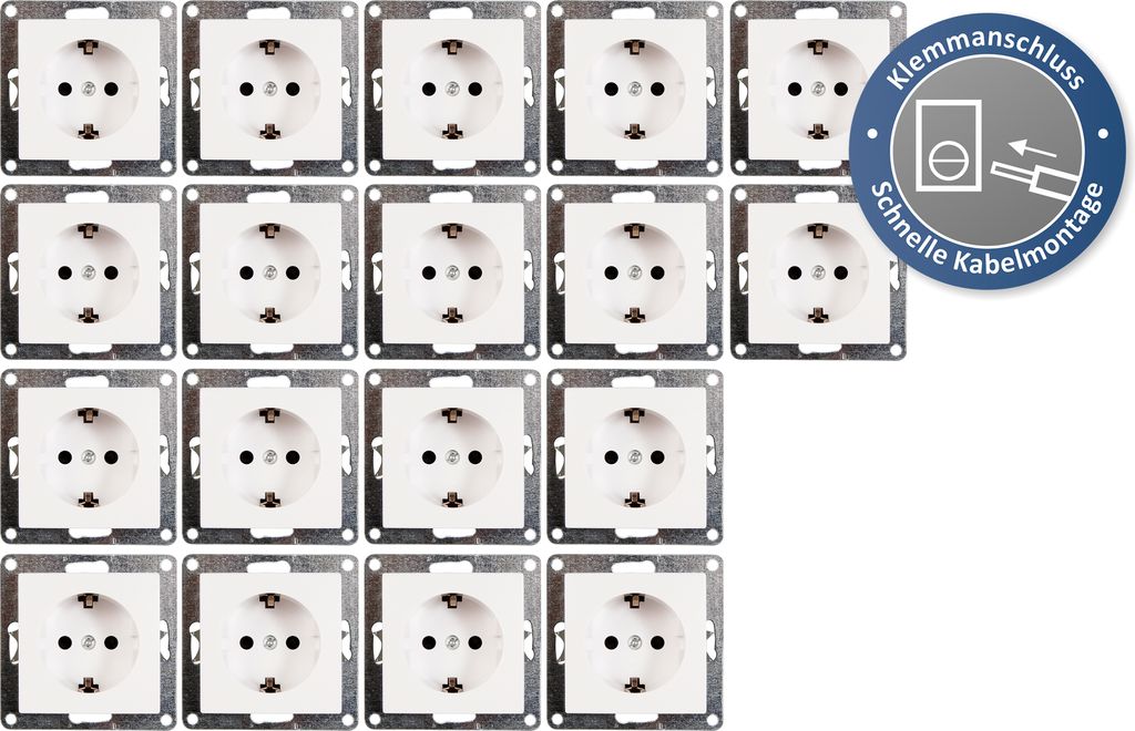 18x Schutzkontakt-Steckdose McPower "Flair", 250V/16A, UP, Klemmanschluss, weiß, matt