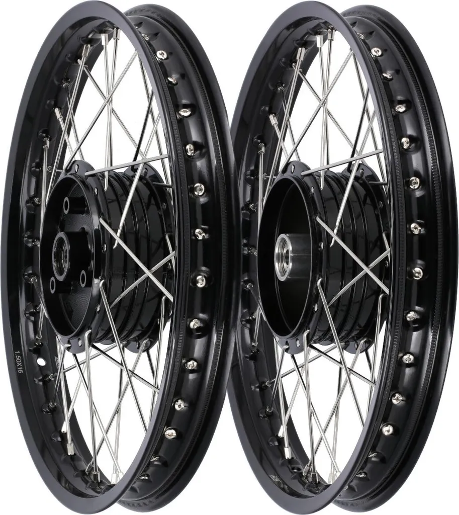 Paire de roues complètes 16 pouces jantes alu noir pour Simson S51