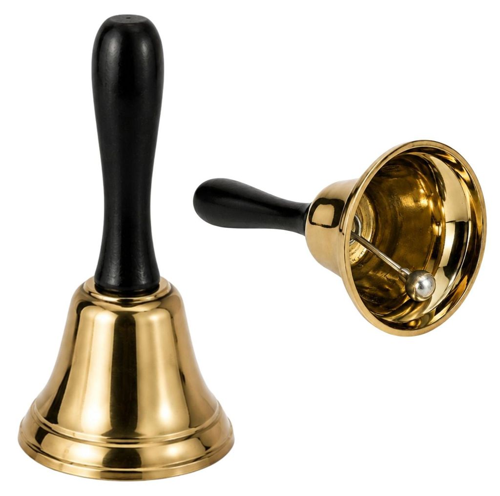 Relaxdays Tischglocke aus Metall, goldfarben mit schwarzem Produktbild 