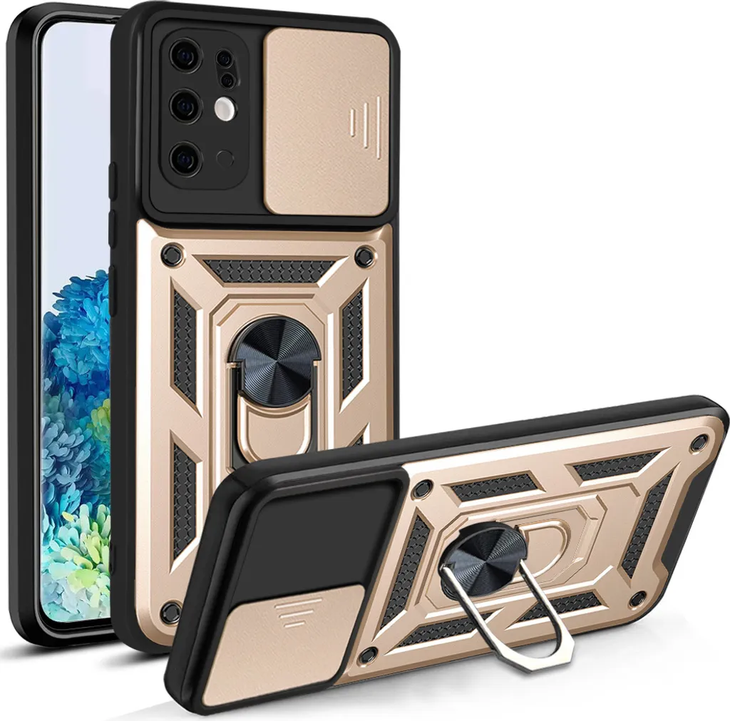 Galaxy S20+ Plus Custodia con anello, supporto, protezione fotocamera, paraurti in TPU, custodia in silicone per Samsung Galaxy S20 Plus Oro