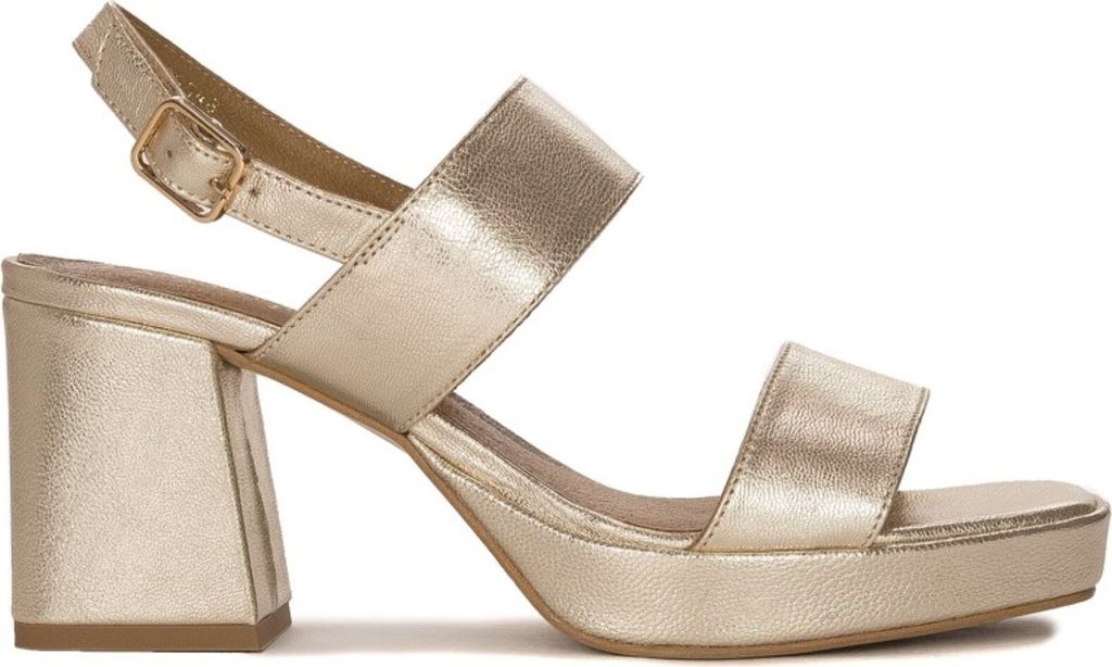 Elegante Damensandalen Gold aus Naturleder mit 8 cm Produktbild 